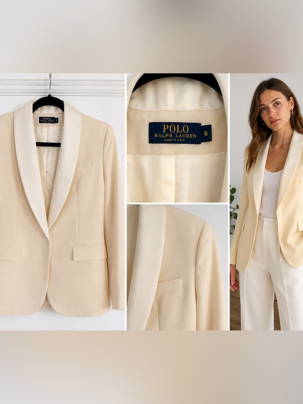 Polo Ralph Lauren Made in Italy Ivory Wool Tuxedo Blazer